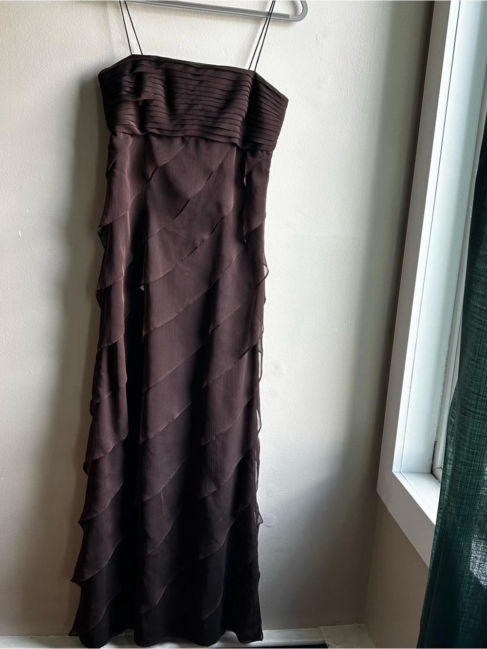 Adrianna Papell Chocolate Brown Strapless Layered Maxi Dress